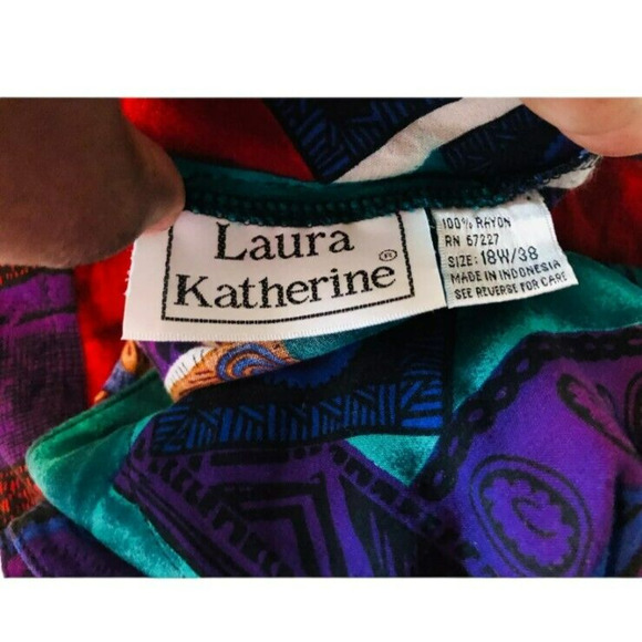 Laura Katherine Womens 100% Rayon Button Front Blouse Aztec Multicolor 18W/38 - Picture 4 of 8